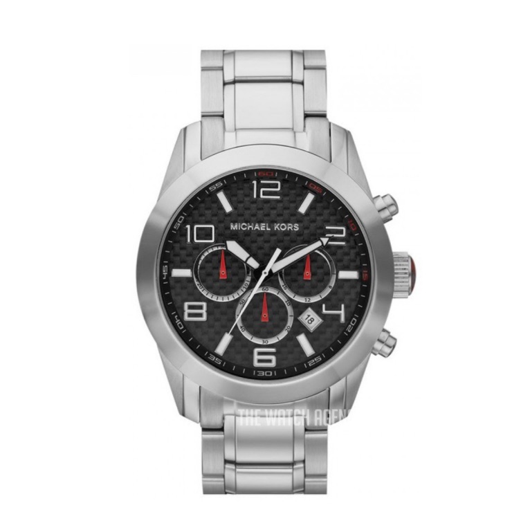 Michael Kors Silver Stainless Steel Chronograph Black Dial Men Watch